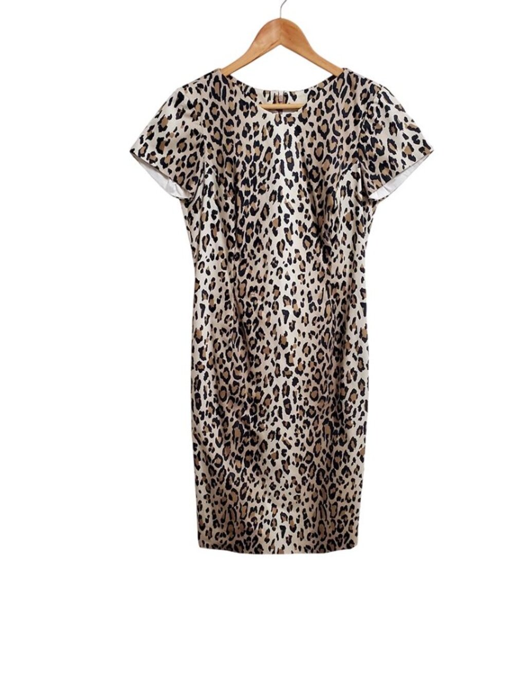 Carolina Herrera Leopard Sheath Dress 8 Short Sleeve Classic Stretch Animal